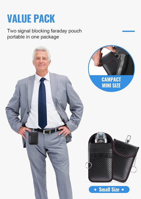 Faraday Key Fob Signal Blocker Pouch (2 Pack) – RFID & NFC Car Key Protection Case, Anti-Theft Signal Blocking Wallet for Keyless Entry Cars